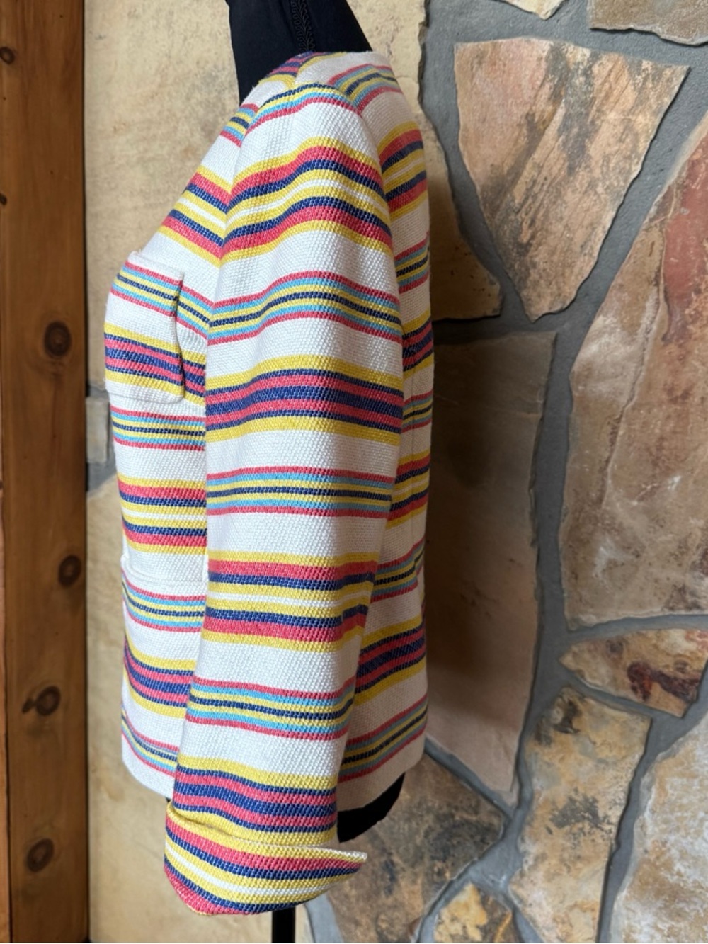 Talbots Striped Open-Front Lined Jacket Multicolor Striped Blazer (14) - Picture 3 of 17